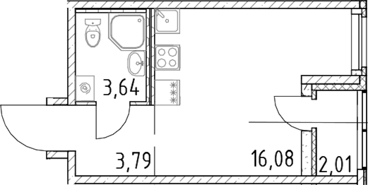 Квартира студия 23.51 м², 11/23 эт., ЖК «Город Первых»